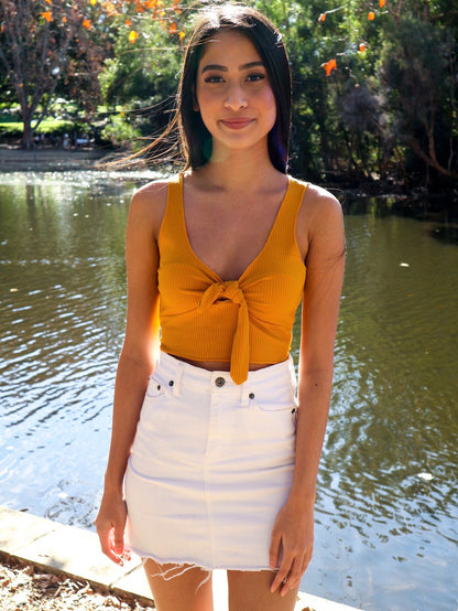 Kendall Bow Tie Crop Top in Yellow - VYEN