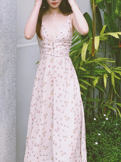 Ariel Floral Midi Dress with Plunging V Neck | VYEN