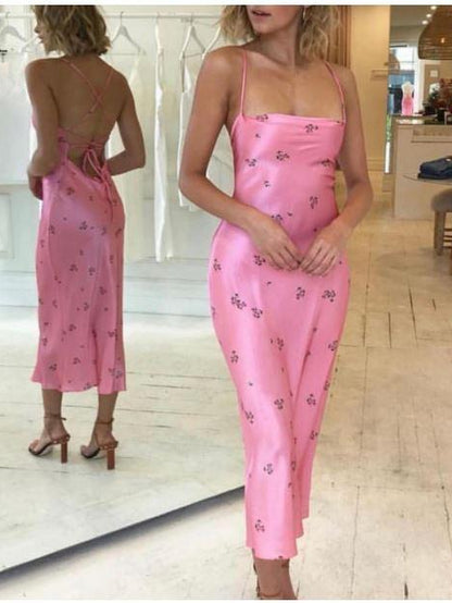 Juliet Floral Satin Midi Dress in Pink | VYEN