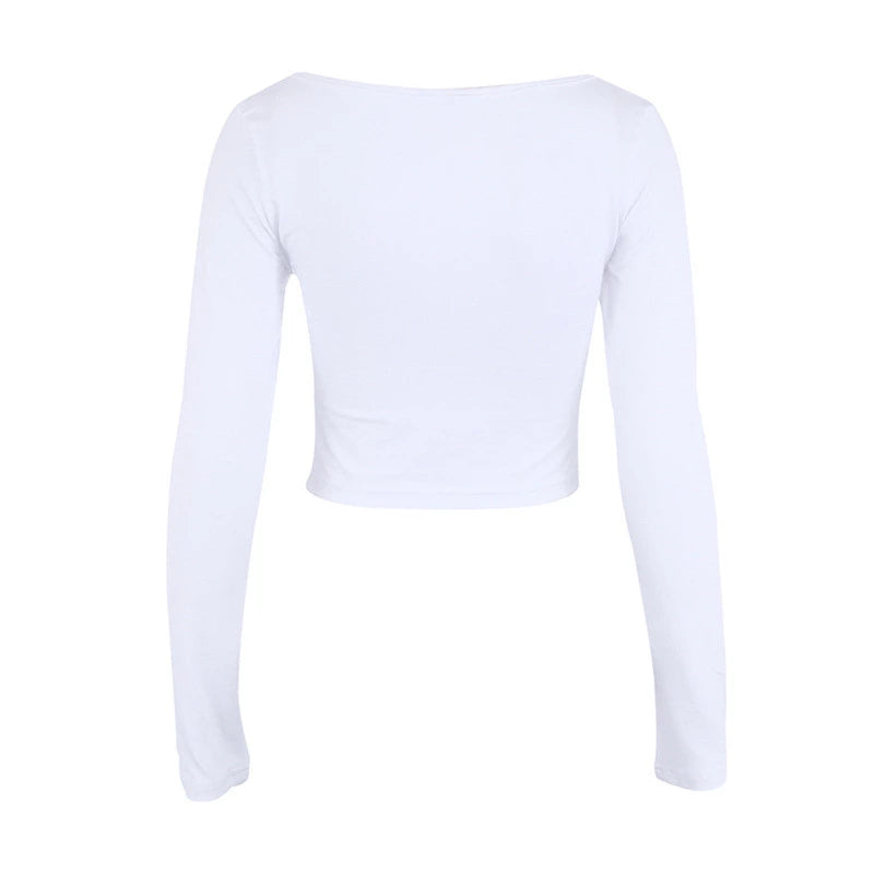 My Bella Ruched Front Long Sleeves Crop Top in White - VYEN