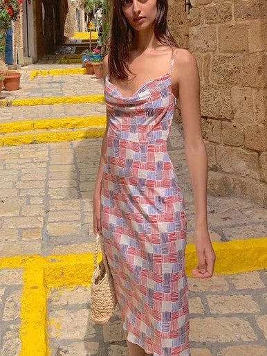 Selena Cowl Neck Pattern Midi Dress - VYEN