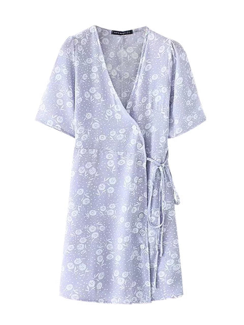 Periwinkle Floral Wrap Dress in Lilac - VYEN