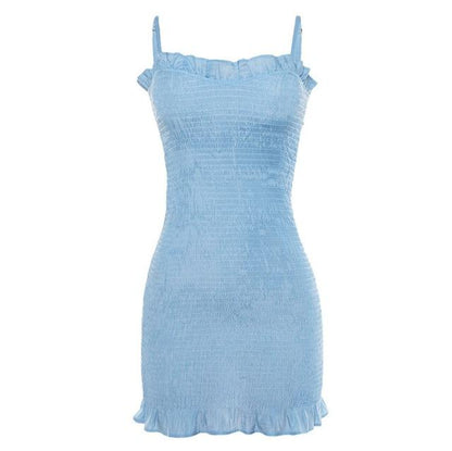 Summer Blue Cottage Shirred Bodice Dress | VYEN