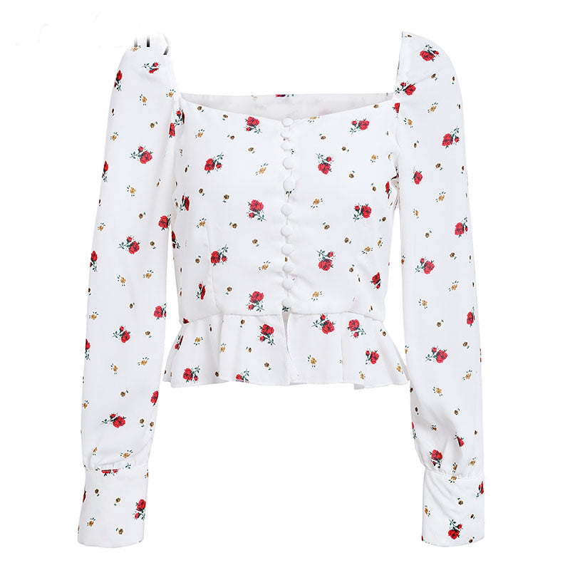 Sweet Melody Floral Corset Long Sleeves Maid White Top | VYEN