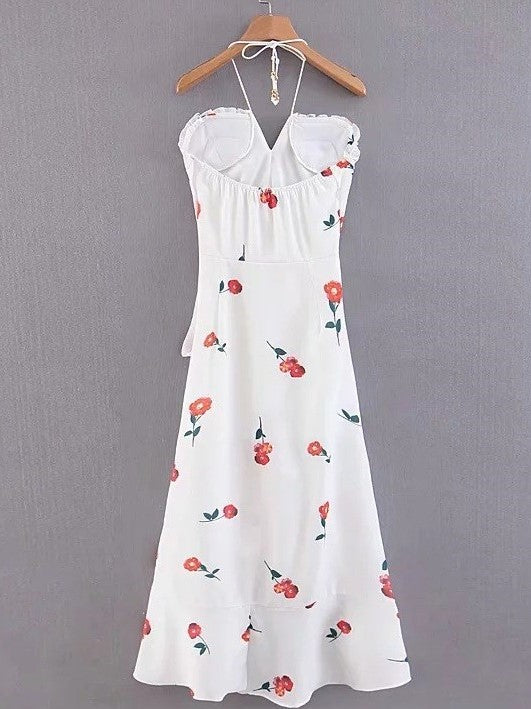 Take Me Away Ruffle Midi Wrap Dress in Floral - VYEN