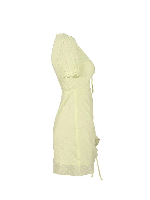 Yuzu Yellow Ruched Drawstring Mini Dress | VYEN