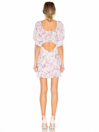 Field of Lilacs Countrycore Ruched Lantern Sleeves Dress | VYEN