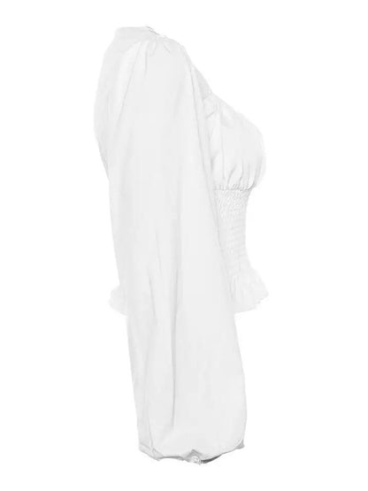 Angel Shirred Blouse Top with Long Sleeves in White | VYEN