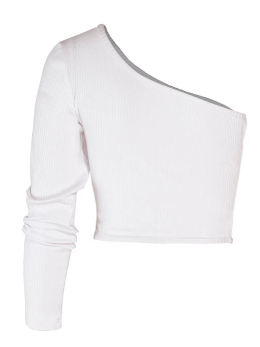 One Way Asymmetric One Shoulder and Sleeve Rib Crop Top  Top - VYEN